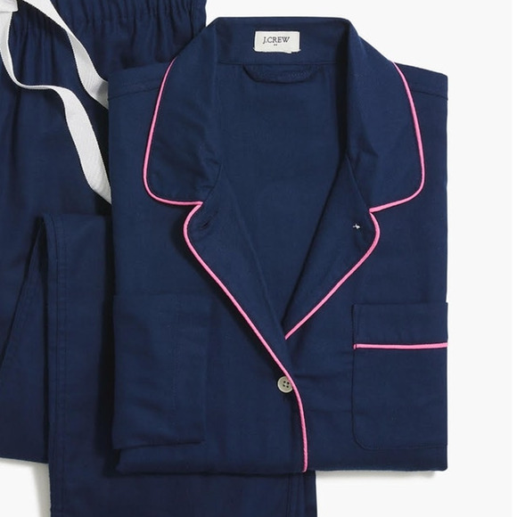 NWT J. Crew Factory Flannel Long Sleeve Pajama TOP ONLY Navy Pink XSP - Picture 1 of 4